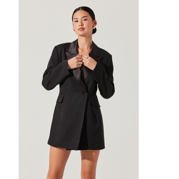 NEW ASTR The LABEL Black TUXEDO Blazer FAUX Pockets COCKTAIL Mini DRESS L - Picture 12 of 16